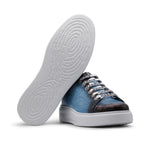 Harris Firenze 1913 Hand Painted Crocodile Printed Leather Sneakers Blue