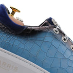 Harris Firenze 1913 Hand Painted Crocodile Printed Leather Sneakers Blue
