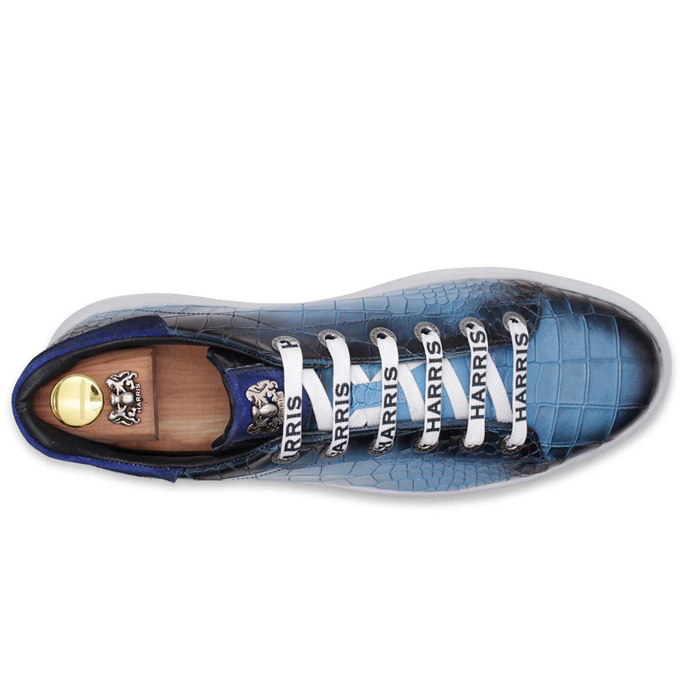 Harris Firenze 1913 Hand Painted Crocodile Printed Leather Sneakers Blue