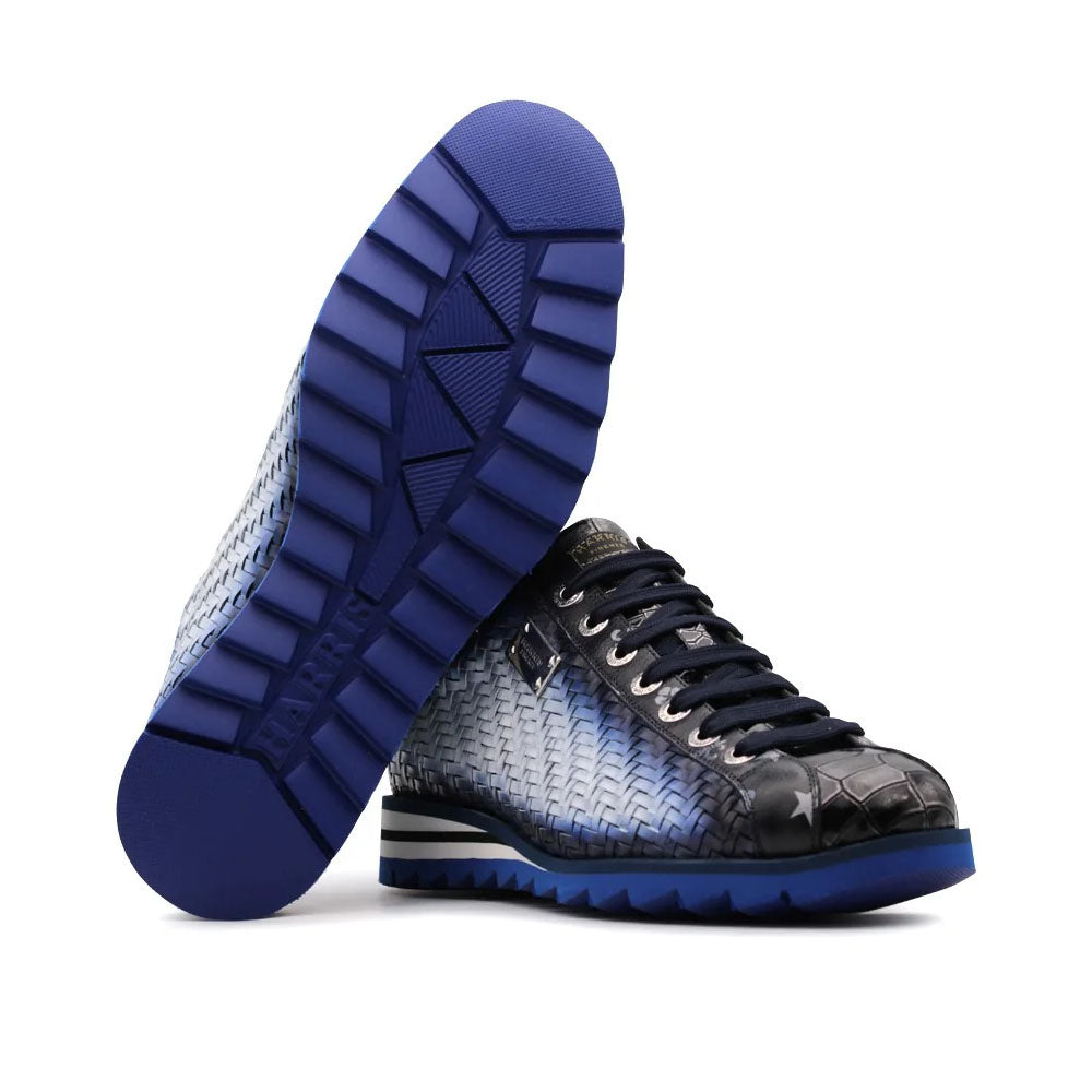 Harris Firenze 1913 Hand-Woven Shaded Leather Sneakers Blue