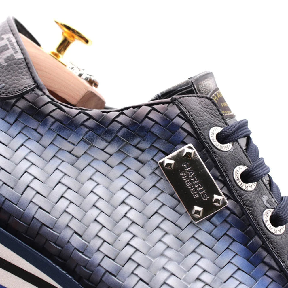 Harris Firenze 1913 Hand-Woven Shaded Leather Sneakers Blue