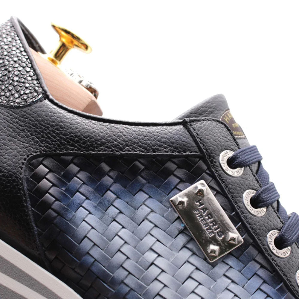 Harris Firenze 1913 Hand-Woven Shaded Leather Sneakers Blue