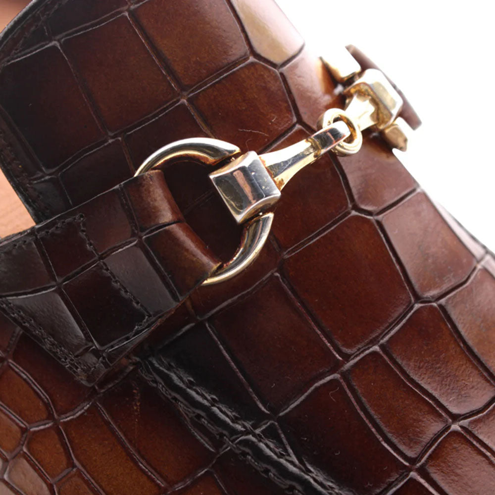 Harris Firenze 1913 Crocodile Print Bit Moccasin Honey