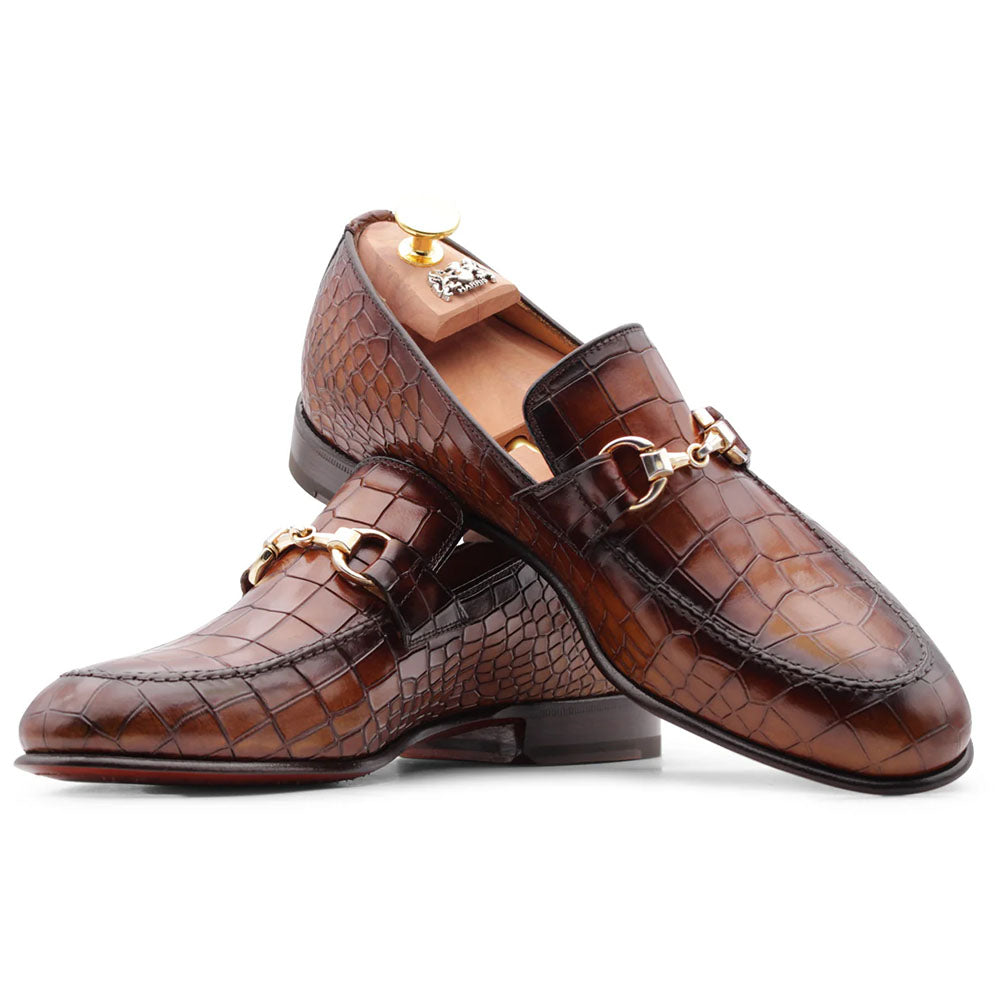 Harris Firenze 1913 Crocodile Print Bit Moccasin Honey