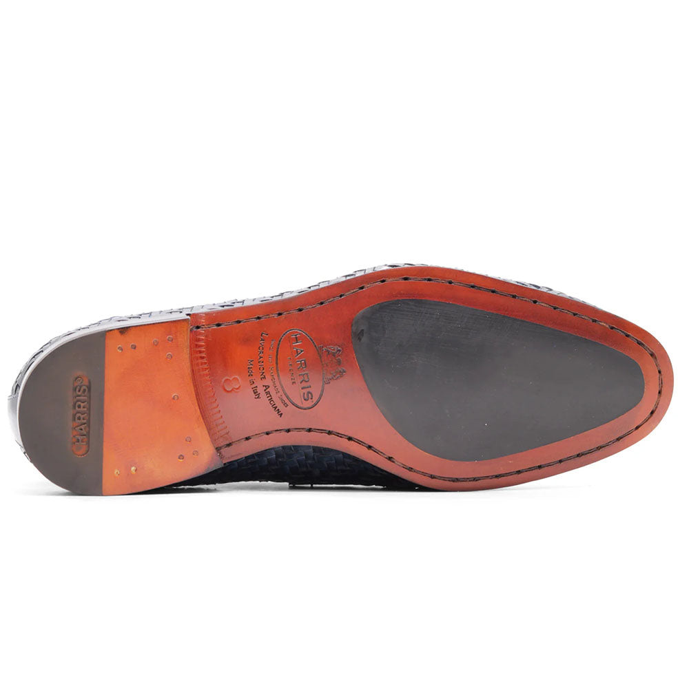 Harris Firenze 1913 Hand Painted Woven Leather Moccasin Blue