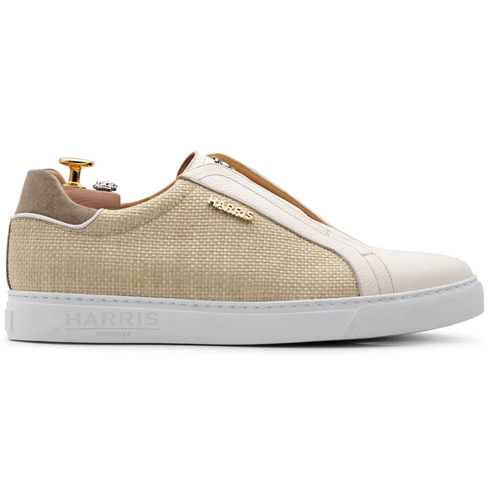 Harris Firenze 1913 Leather & Raffia Slip-On Sneakers White