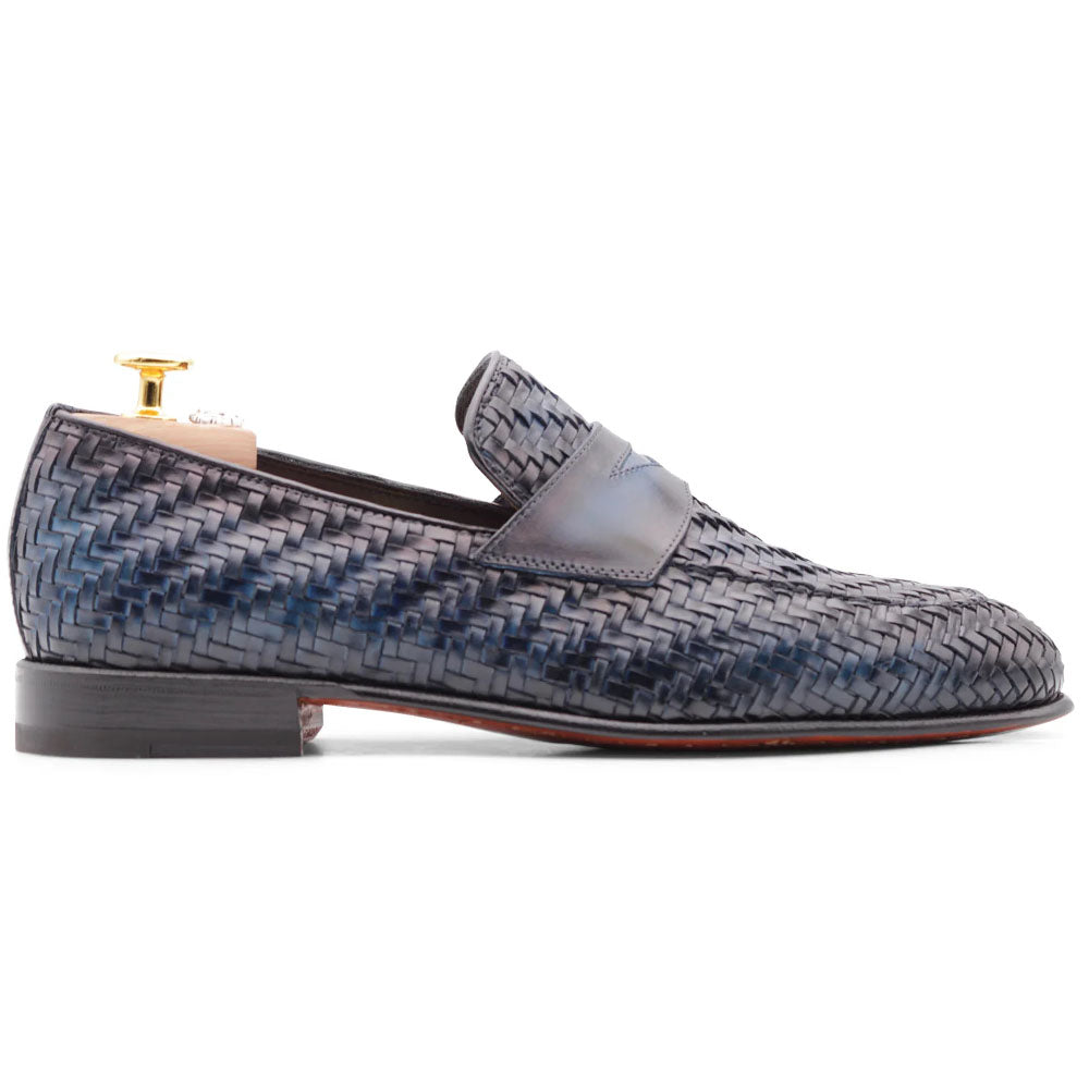 Harris Firenze 1913 Hand Painted Woven Leather Moccasin Blue