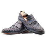 Harris Firenze 1913 Hand Painted Woven Leather Moccasin Blue