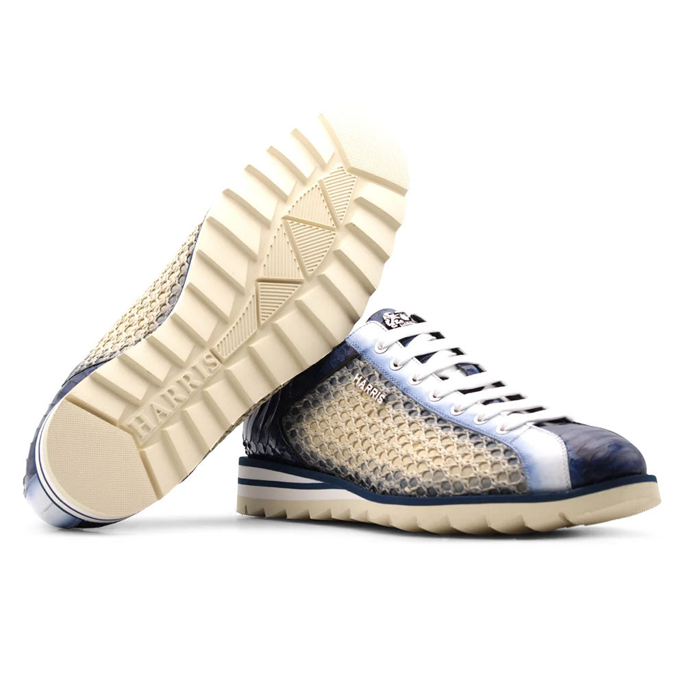 Harris Firenze 1913 Python & Raffia Sneakers Blue