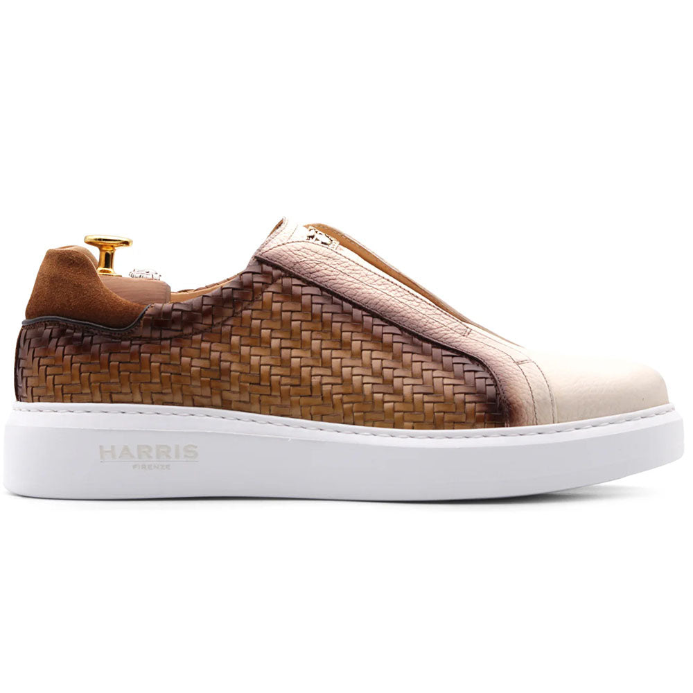 Harris Firenze 1913 Woven Leather Slip-On Sneakers Beige