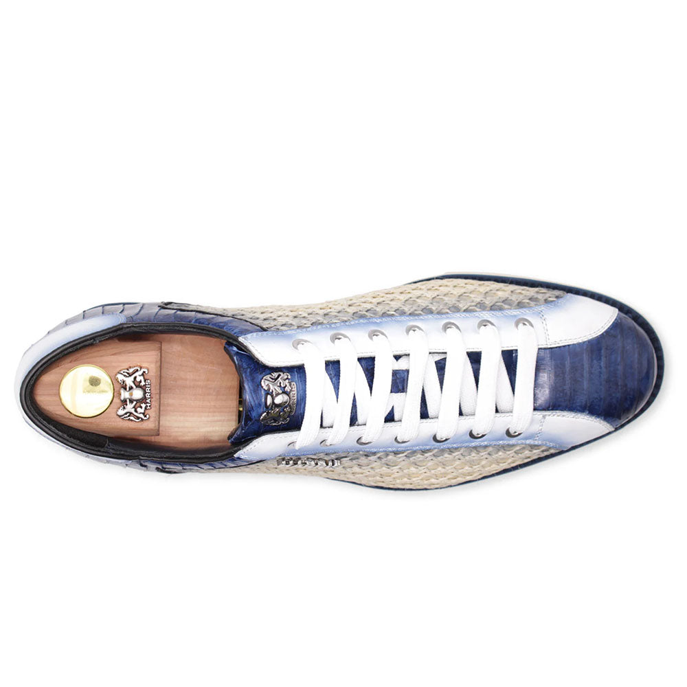 Harris Firenze 1913 Python & Raffia Sneakers Blue
