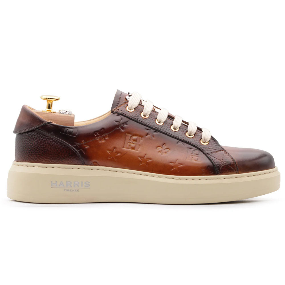 Harris Firenze 1913 Hand-Painted Leather Monogram Sneakers Brown