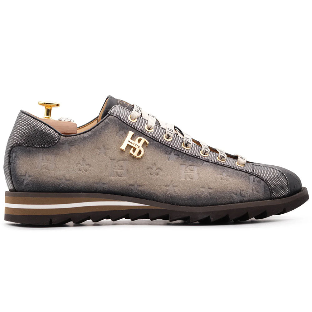Harris Firenze 1913 Printed Leather & Suede Monogram Sneakers Dove