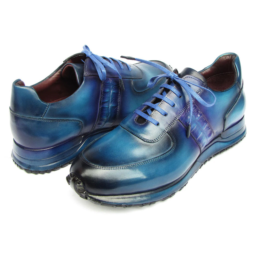 Paul Parkman Men's Patina Leather Sneakers Turquoise / Purple 