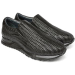 Paul Parkman Men's Woven Leather Slip-On Sneakers Black
