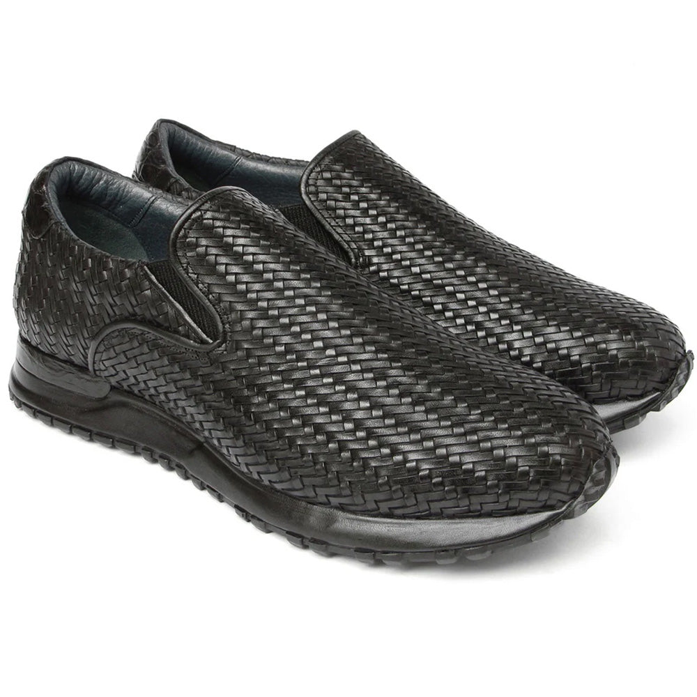 Paul Parkman Men's Woven Leather Slip-On Sneakers Black