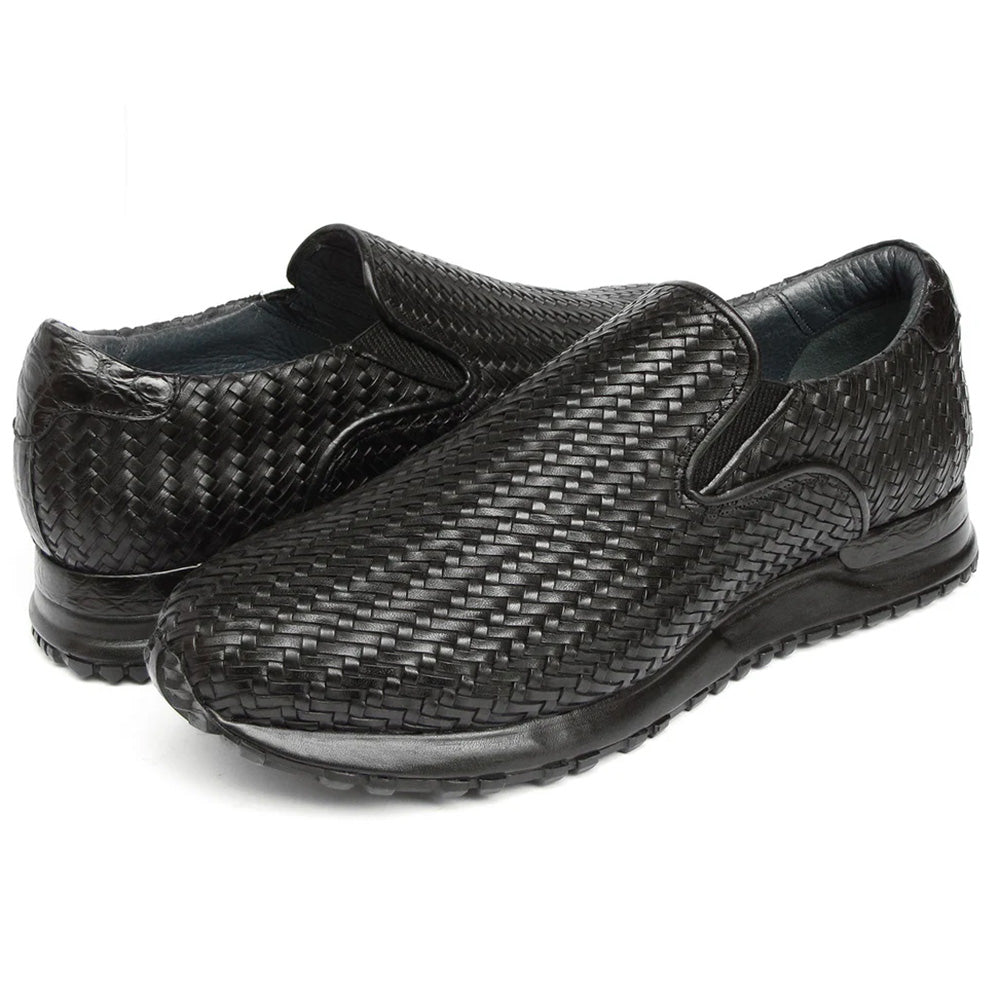 Paul Parkman Men's Woven Leather Slip-On Sneakers Black