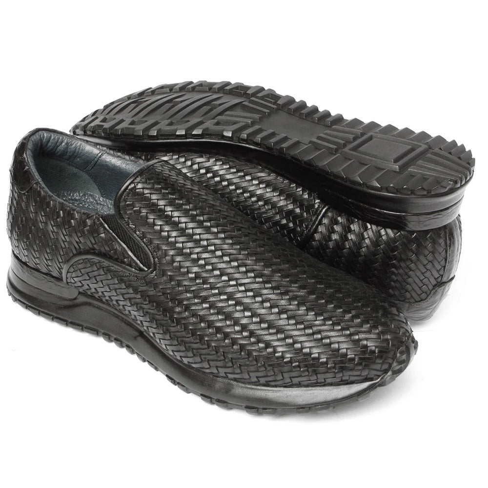 Paul Parkman Men's Woven Leather Slip-On Sneakers Black