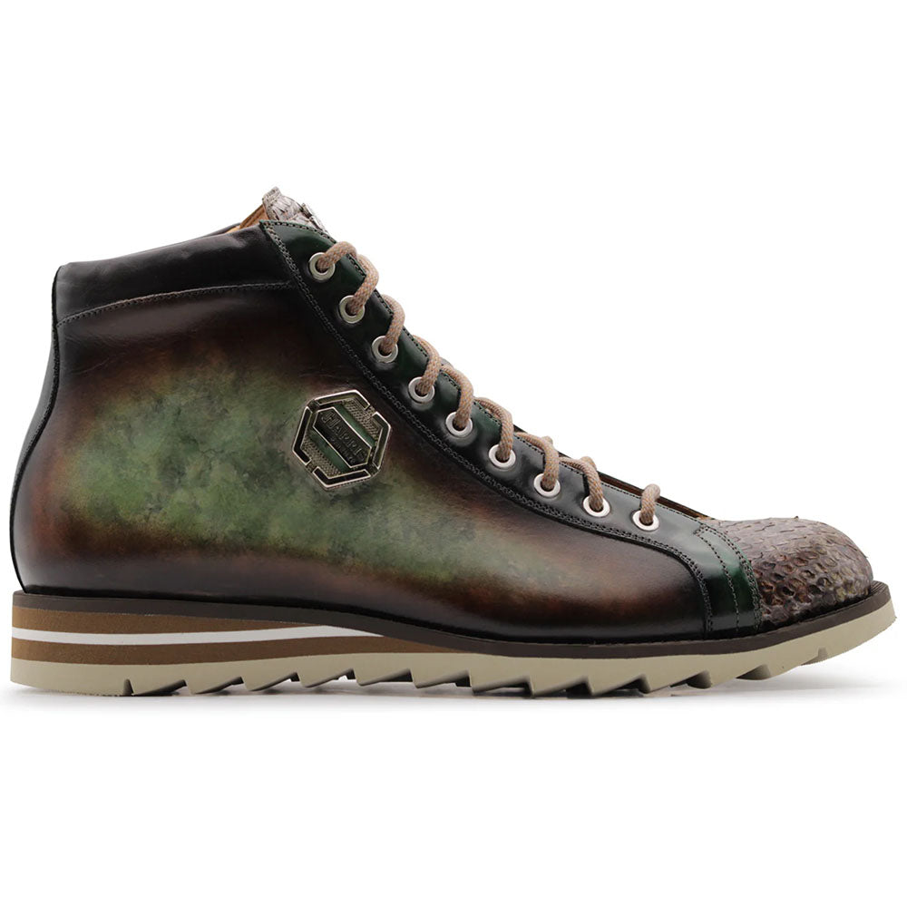 Harris Firenze 1913 Genuine Python & Leather Ankle Boots Green