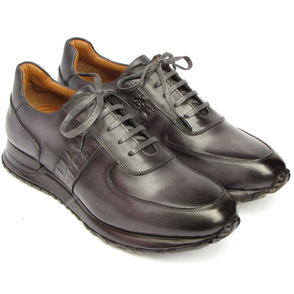 Paul Parkman Men's Patina Leather Sneakers Black / Grey