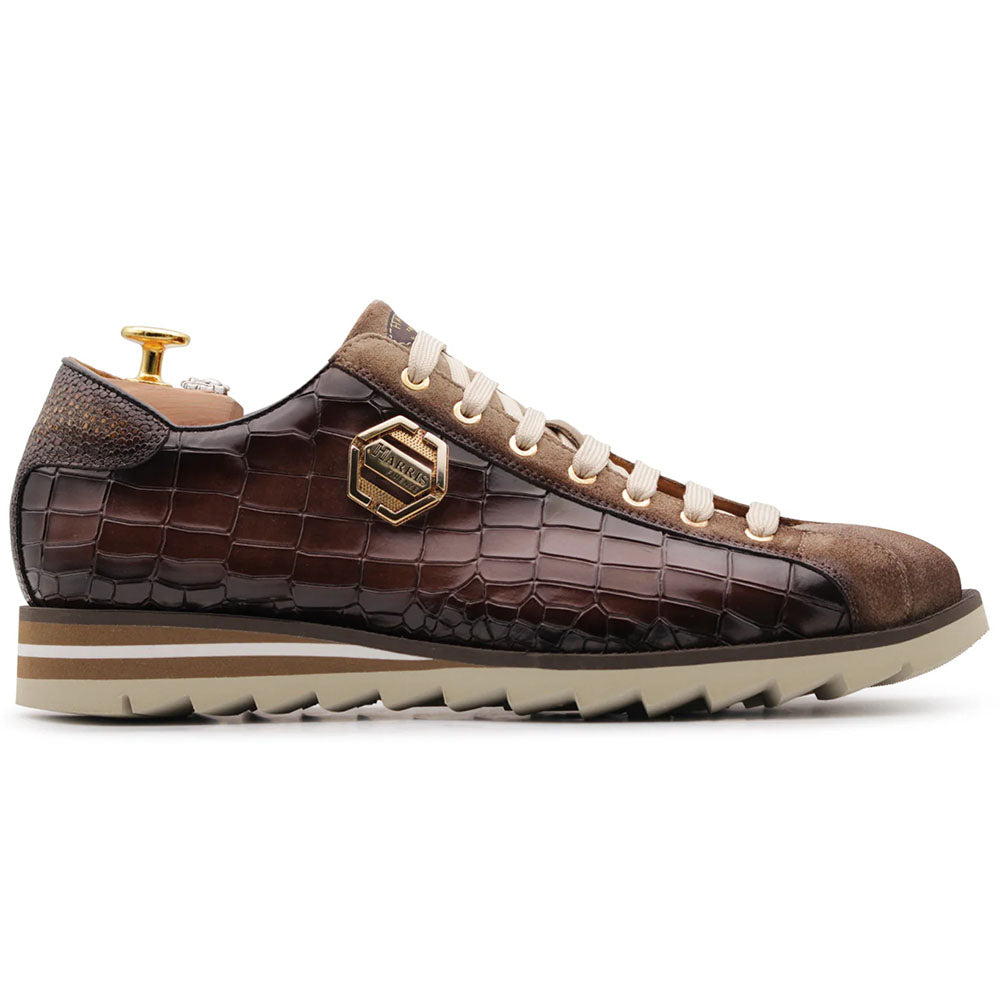 Harris Firenze 1913 Crocodile Embossed & Suede Sneakers Ebony