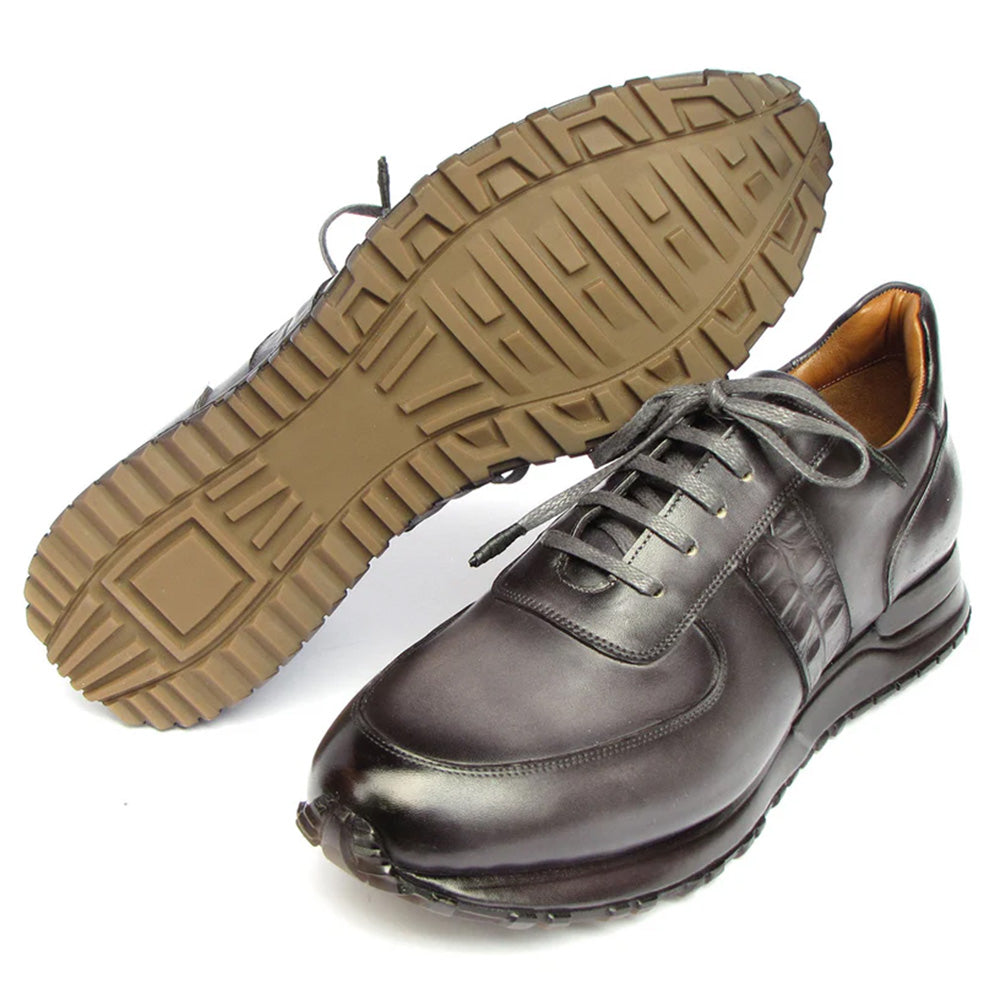 Paul Parkman Men's Patina Leather Sneakers Black / Grey