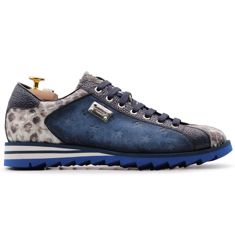 Harris Firenze 1913 Genuine Python & Suede Monogram Sneakers Blue