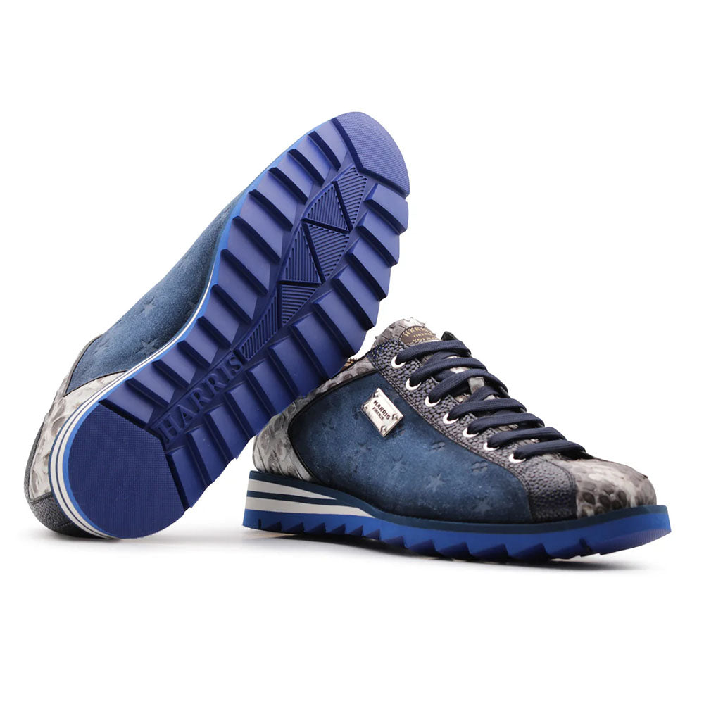 Harris Firenze 1913 Genuine Python & Suede Monogram Sneakers Blue