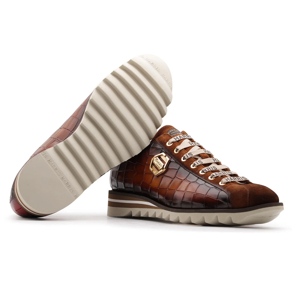 Harris Firenze 1913 Crocodile Embossed & Suede Sneakers Brown