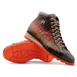 Harris Firenze 1913 Hand-Painted Crocodile Embossed Ankle Boots Orange