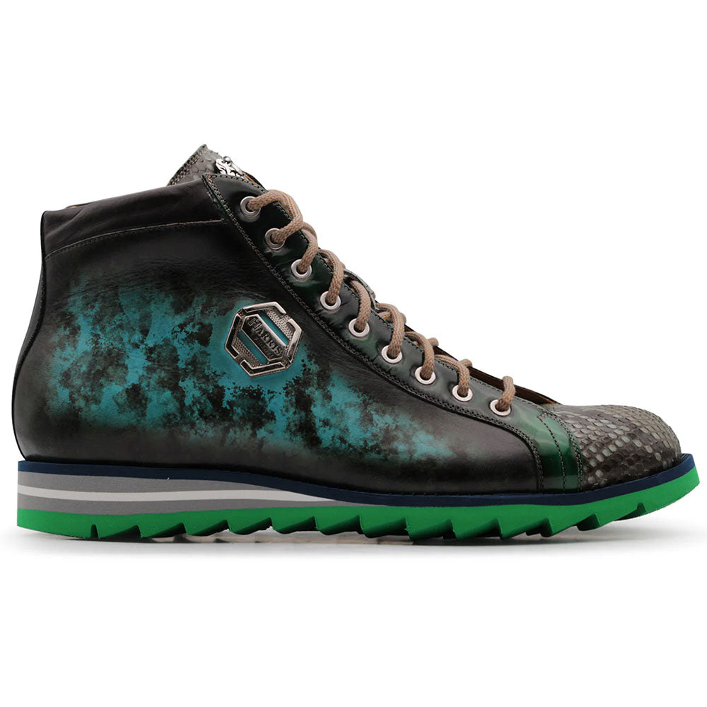 Harris Firenze 1913 Genuine Python & Leather Ankle Boots Turquoise