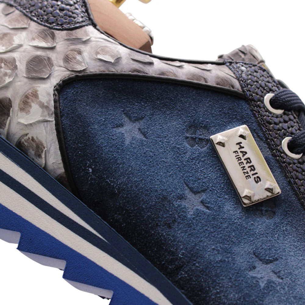 Harris Firenze 1913 Genuine Python & Suede Monogram Sneakers Blue