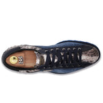 Harris Firenze 1913 Genuine Python & Suede Monogram Sneakers Blue