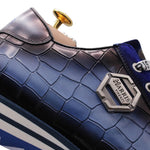 Harris Firenze 1913 Crocodile Embossed & Suede Sneakers Blue