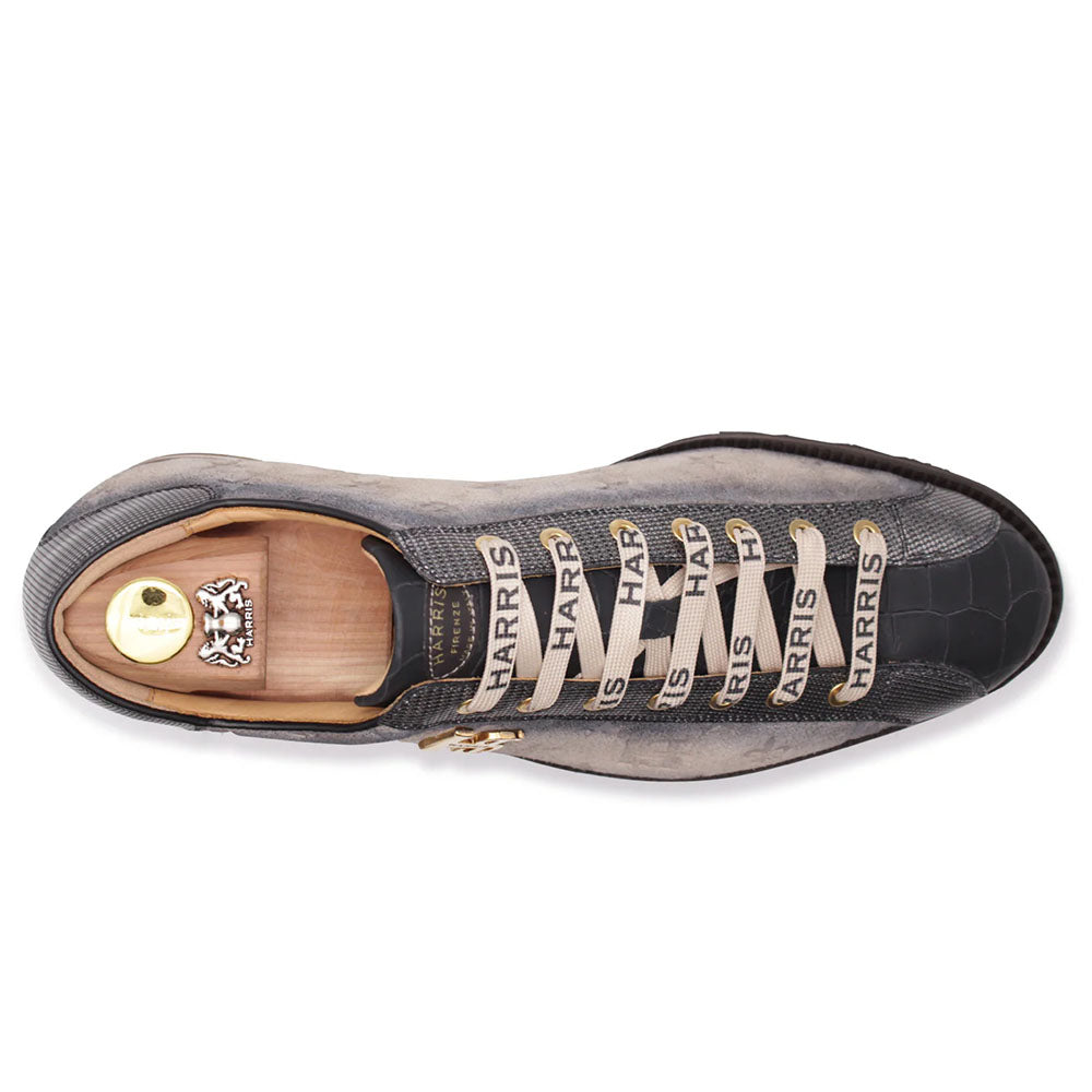 Harris Firenze 1913 Printed Leather & Suede Monogram Sneakers Dove