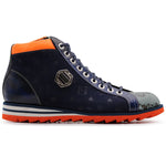 Harris Firenze 1913 Genuine Python & Suede Monogram Ankle Boot Blue