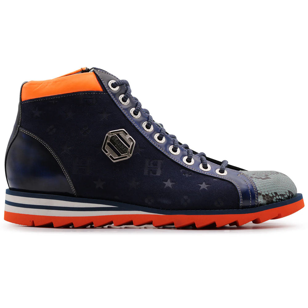 Harris Firenze 1913 Genuine Python & Suede Monogram Ankle Boot Blue