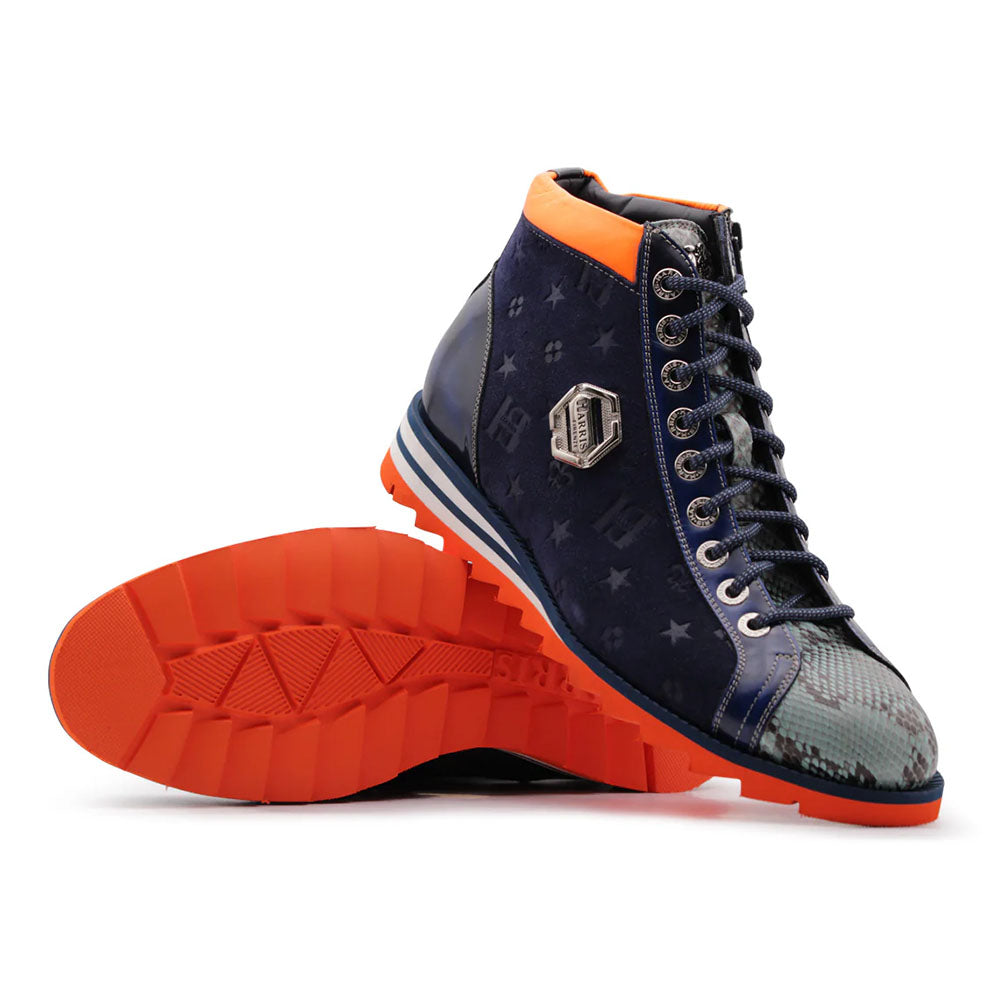 Harris Firenze 1913 Genuine Python & Suede Monogram Ankle Boot Blue