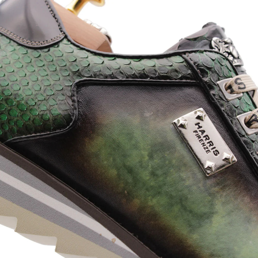 Harris Firenze 1913 Genuine Python & Leather Sneakers Green