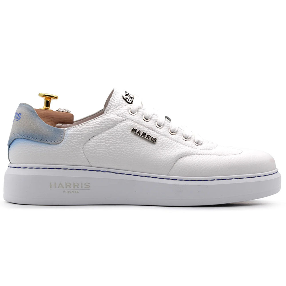 Harris Firenze 1913 Soft Leather Comfort Sneaker White / Light Blue