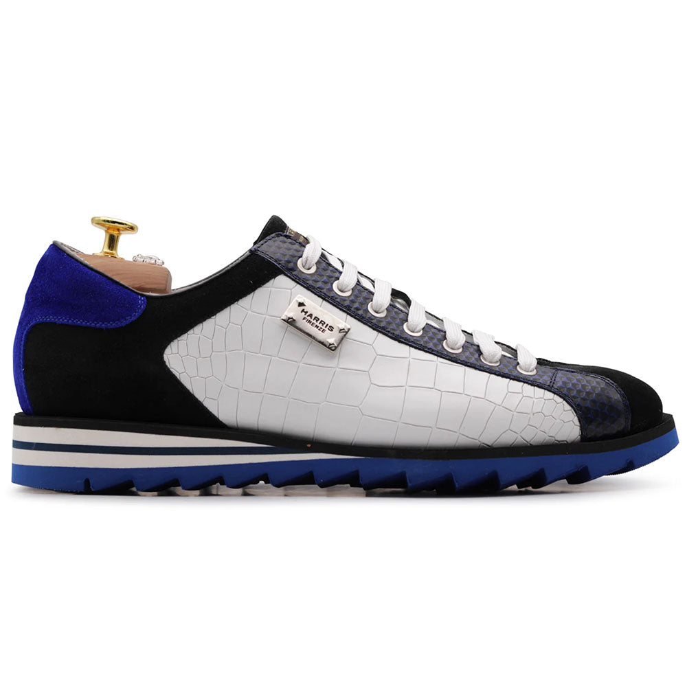 Harris Firenze 1913 Crocodile Embossed & Suede Sneakers White
