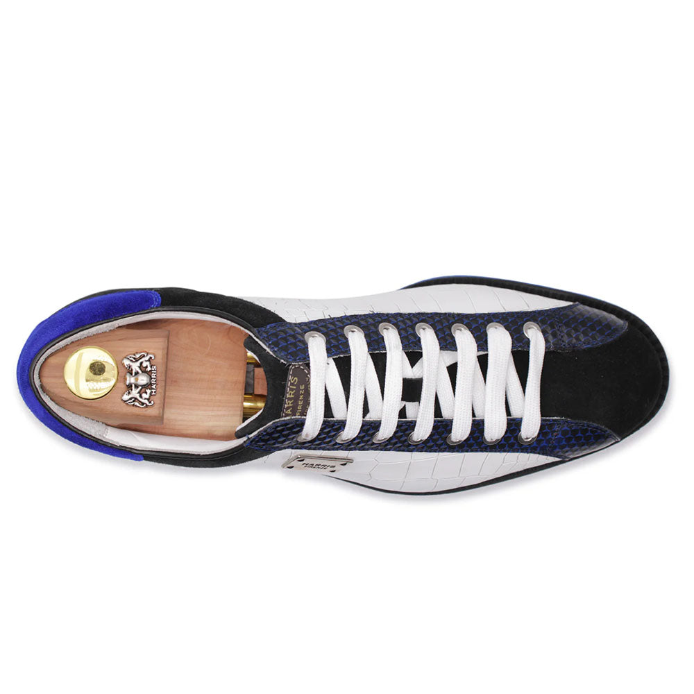Harris Firenze 1913 Crocodile Embossed & Suede Sneakers White