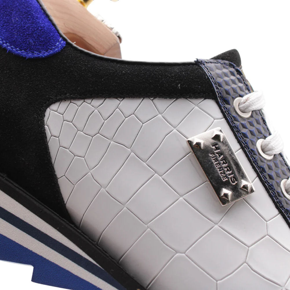 Harris Firenze 1913 Crocodile Embossed & Suede Sneakers White
