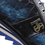 Harris Firenze 1913 Crocodile Embossed Sneakers Ocean
