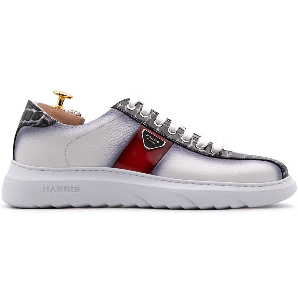 Harris Firenze 1913 Crocodile Embossed Soft Leather Sneakers White