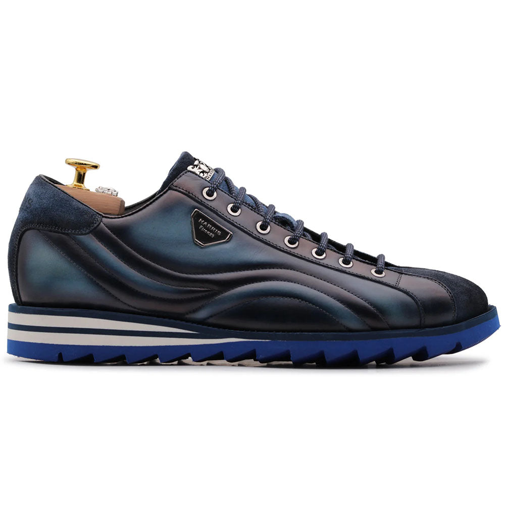 Harris Firenze 1913 Hand-Painted Leather & Suede Sneakers Blue