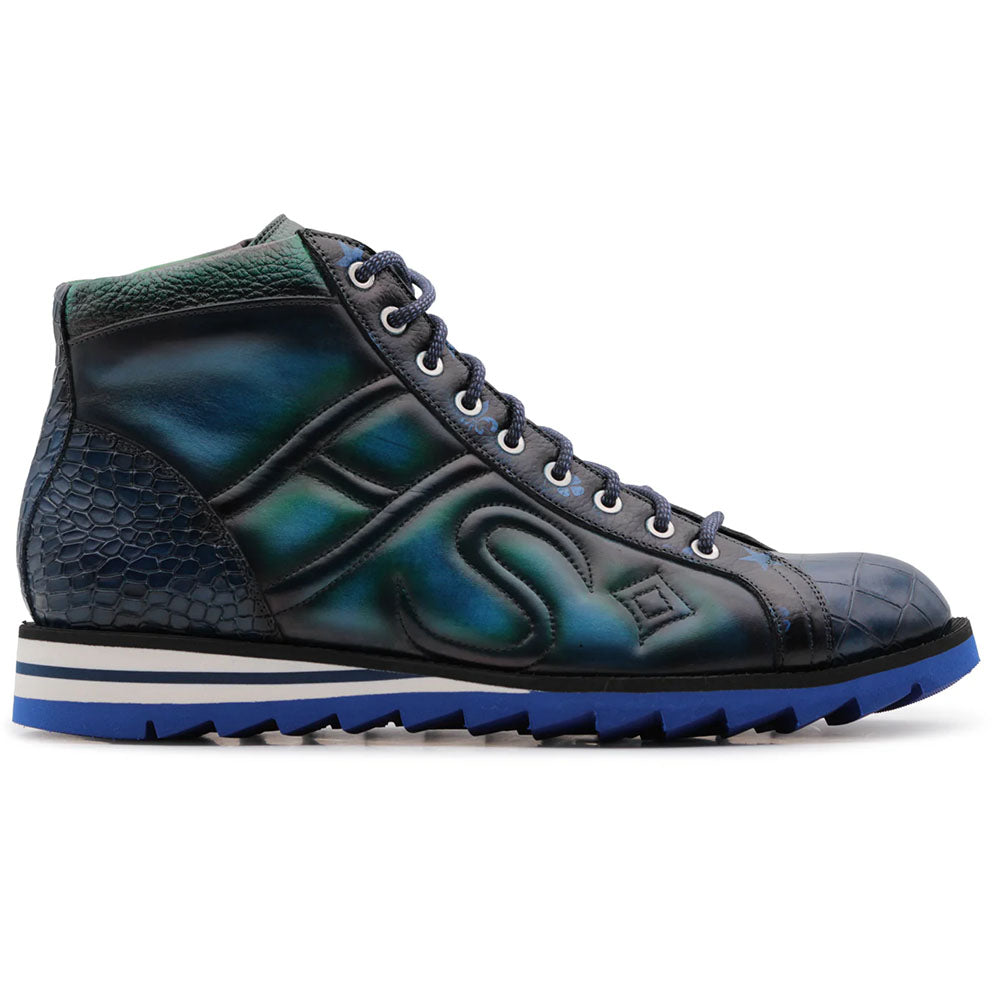 Harris Firenze 1913 Moose Print Leather Ankle Boot Blue