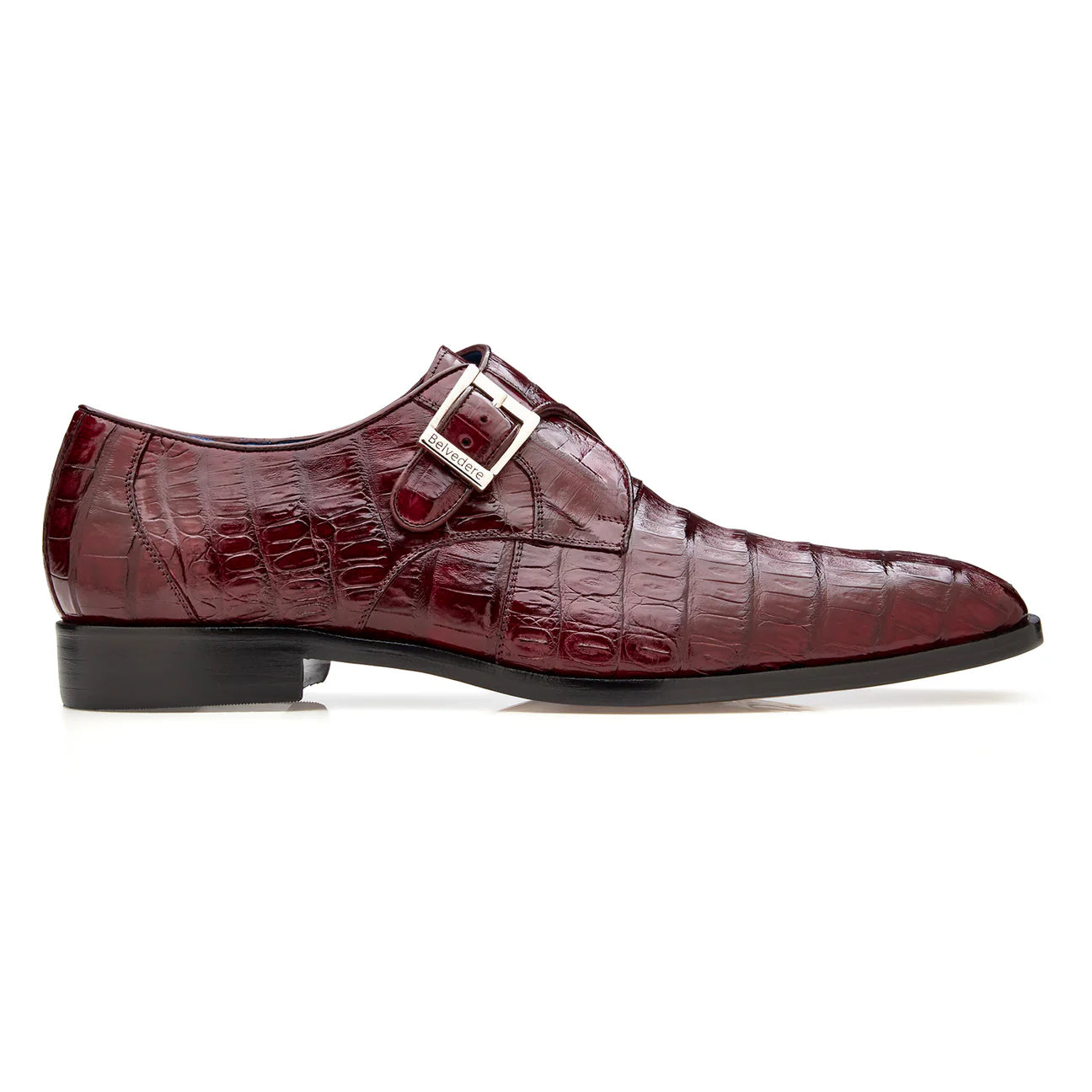 Belvedere Angelo Caiman Crocodile Monk Strap Dark Burgundy