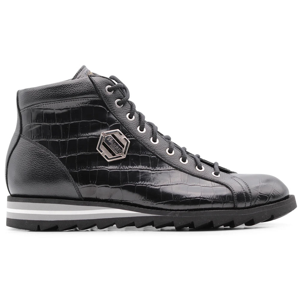Harris Firenze 1913 Hand-Painted Crocodile Effect Leather Ankle Boot Black