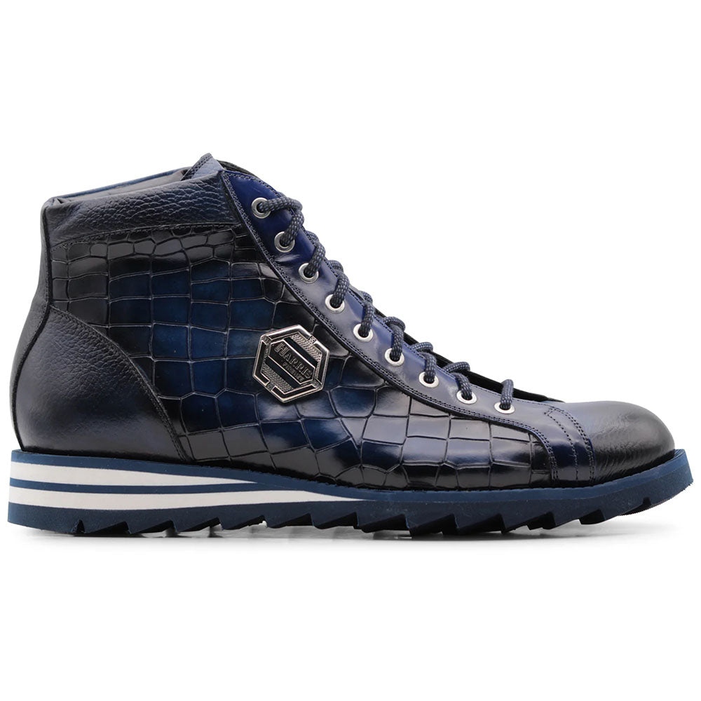 Harris Firenze 1913 Hand-Painted Crocodile Effect Leather Ankle Boot Blue Ocean